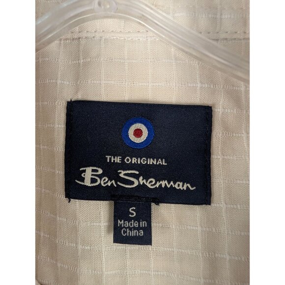 Ben Sherman Shirt Mens Small Short Sleeve Textured Slub in Stone 100% Cotton - Picture 2 of 10